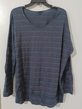 Gap Women's Long Sleeve Scoop Neck Top - Navy with Metallic Stripes